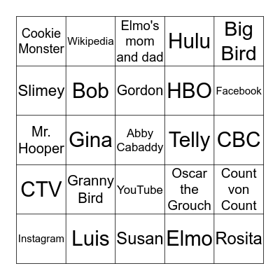Sesame Street words Bingo Card