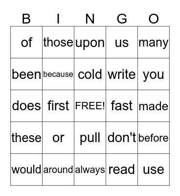 2nd grade sight words Bingo Card
