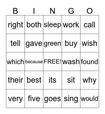 3rd grade sight words Bingo Card