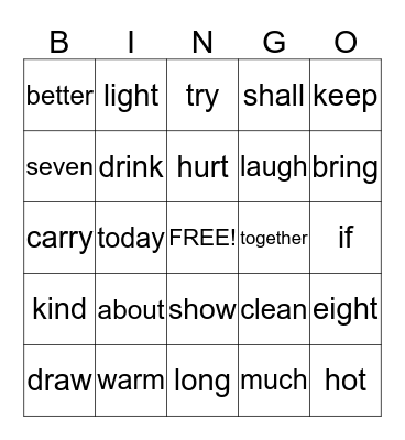 3rd grade sight words Bingo Card