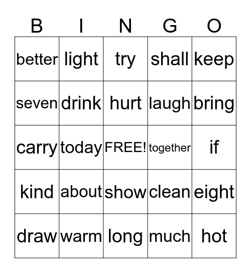 3rd grade sight words Bingo Card