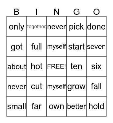 3rd grade sight words Bingo Card