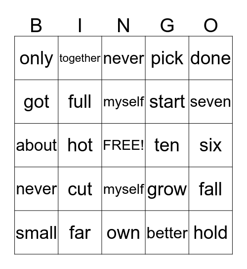 3rd grade sight words Bingo Card