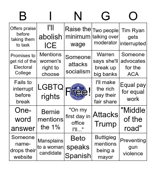 Debate night - July 30 Bingo Card
