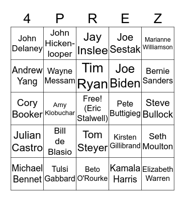 2020 Democratic Nominee Drop-Out Bingo Card
