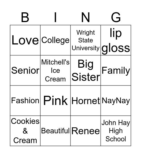 Sha'Naya's Bingo Card