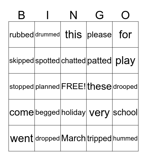 suffix-ed Bingo Card