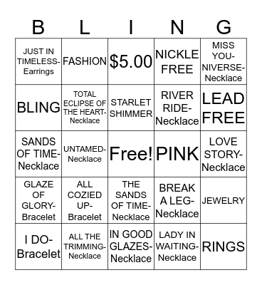 Blingo Bingo Card
