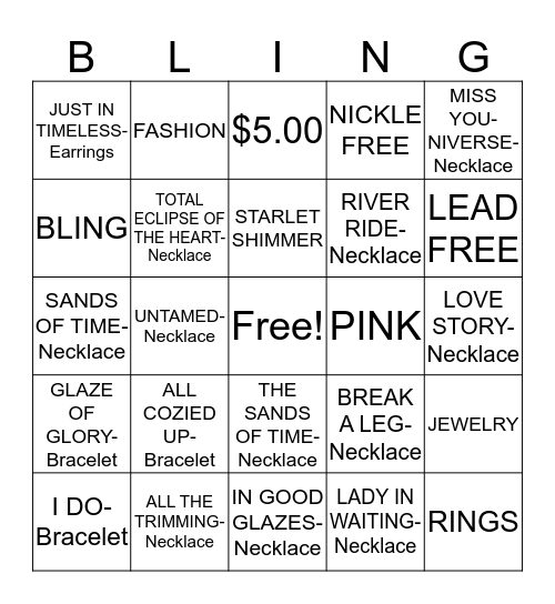 Blingo Bingo Card