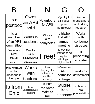 Plant Pathology Bingo Card