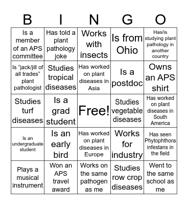 Plant Pathology Bingo Card