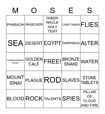 moses Bingo Card