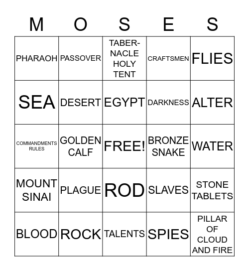 moses Bingo Card