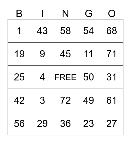 Maths  Bingo Card