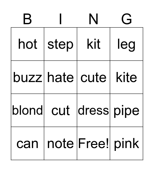 Phonics Bingo Card