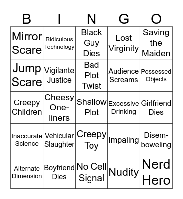 Bad Horror Movie Bingo Card