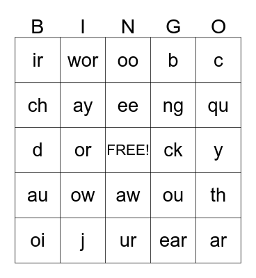 A-2 Phonics Bingo Card