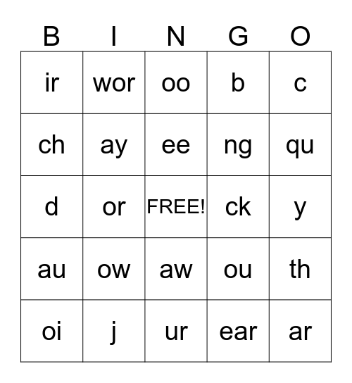 A-2 Phonics Bingo Card