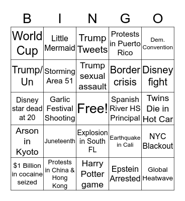 AICE EGP: Summer News Stories Bingo Card