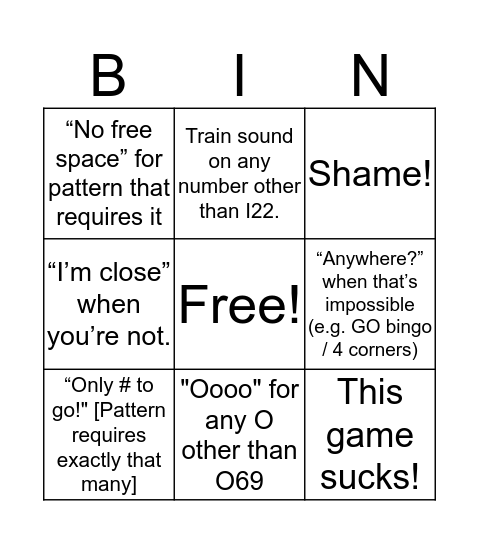 Bingo for Bad Bingo Jokes Bingo Card