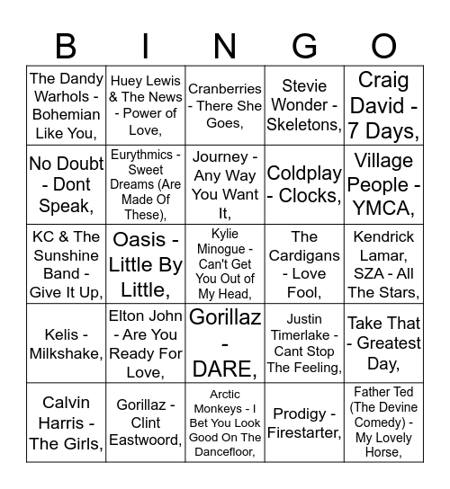 MUSIC ROUNF Bingo Card