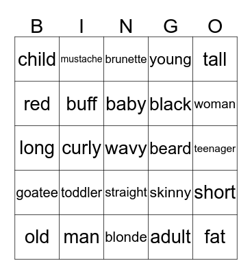 Describing People Bingo Card