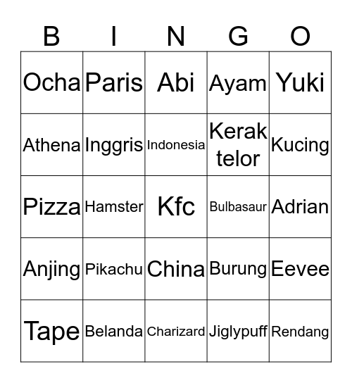 Untitled Bingo Card