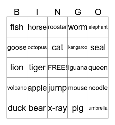 Kindergarten Alphabet Bingo Card