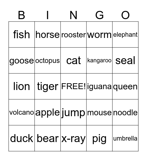 Kindergarten Alphabet Bingo Card