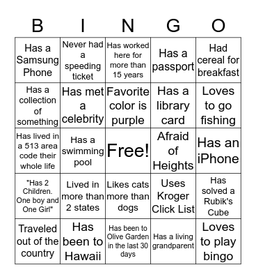 Getting to Know You Bingo Card