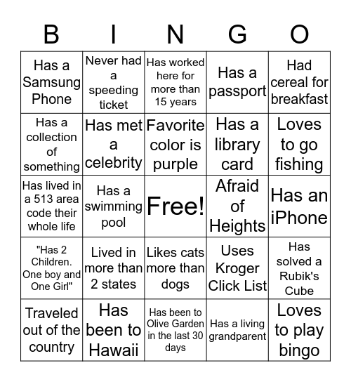 Getting to Know You Bingo Card