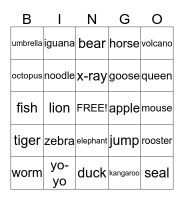 Kindergarten Alphabet Bingo Card