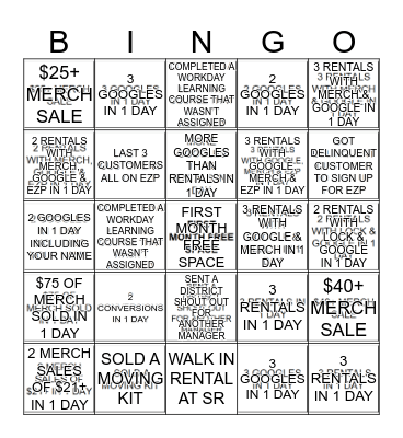 Team Laser Bingo Card