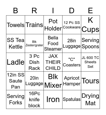 BRANDI'S BRIDAL BINGO Card