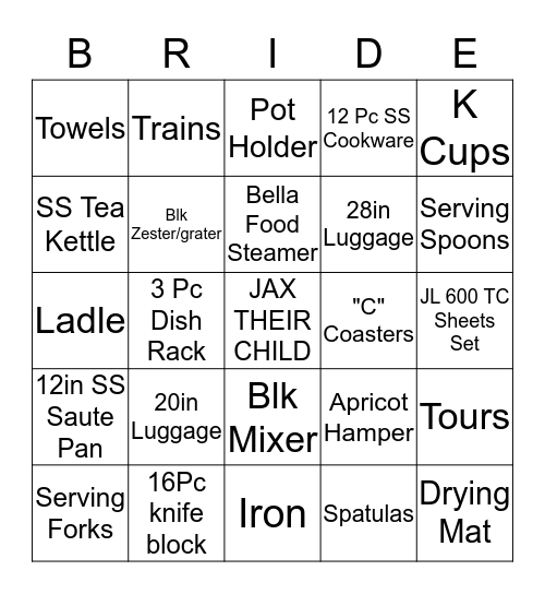 BRANDI'S BRIDAL BINGO Card