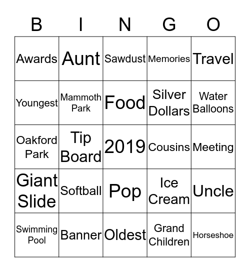 Family Reunion Bingo Card