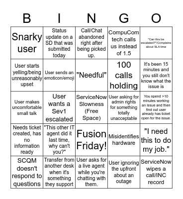 ITSC Bingo Card