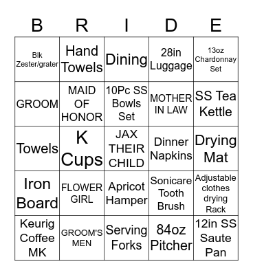 BRANDI'S BRIDAL BINGO Card