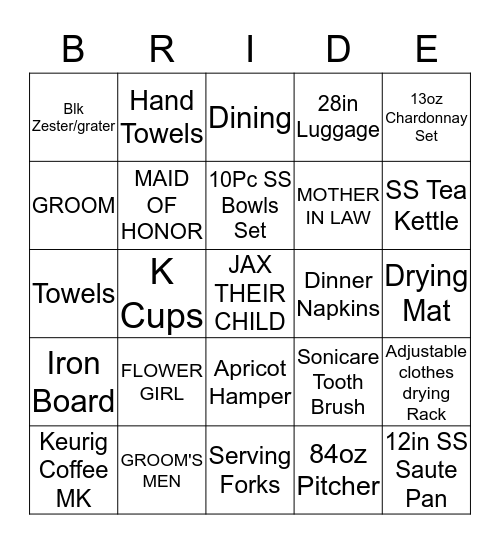 BRANDI'S BRIDAL BINGO Card