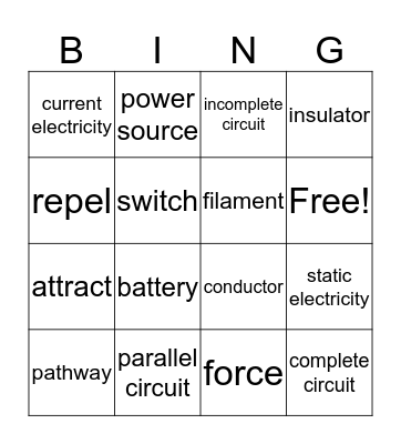 Science Vocabulary Bingo Card