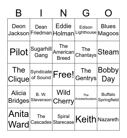 One Hit Wonders Bingo Card