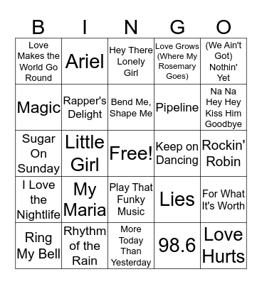 One Hit Wonders Bingo Card