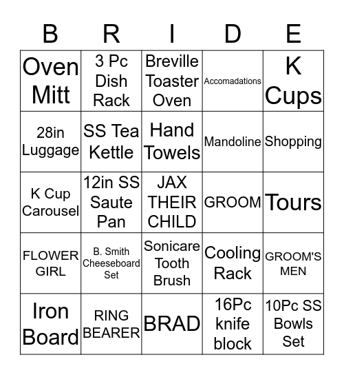 BRANDI'S BRIDAL BINGO Card