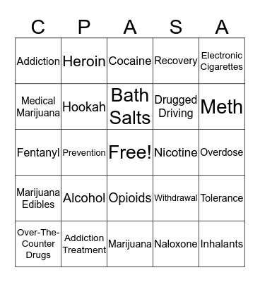 Community Partners Against Substance Abuse Bingo Card