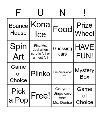 Carol Matheys Picnic Bingo Card