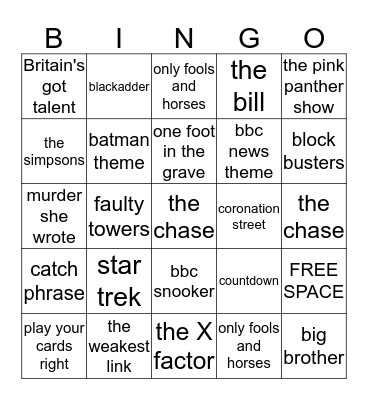 TV THEME TUNES Bingo Card