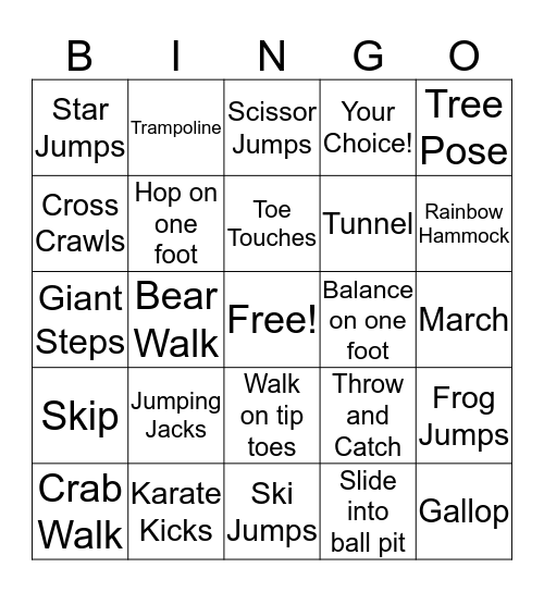 Gross Motor Bingo Card