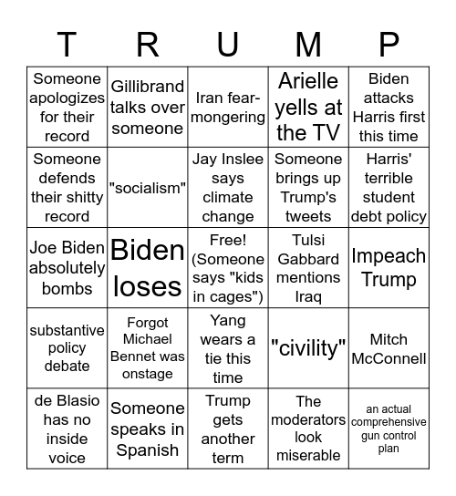 Dem Debate Night 2 Bingo Card