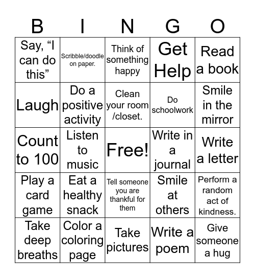 Coping Skills  Bingo Card