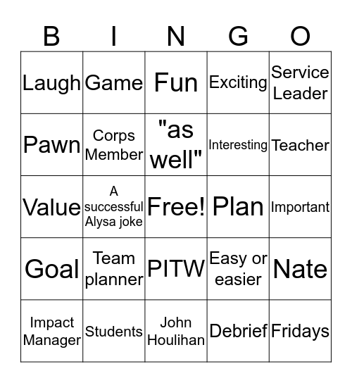 Supporting Your Teams Exp Bingo Card